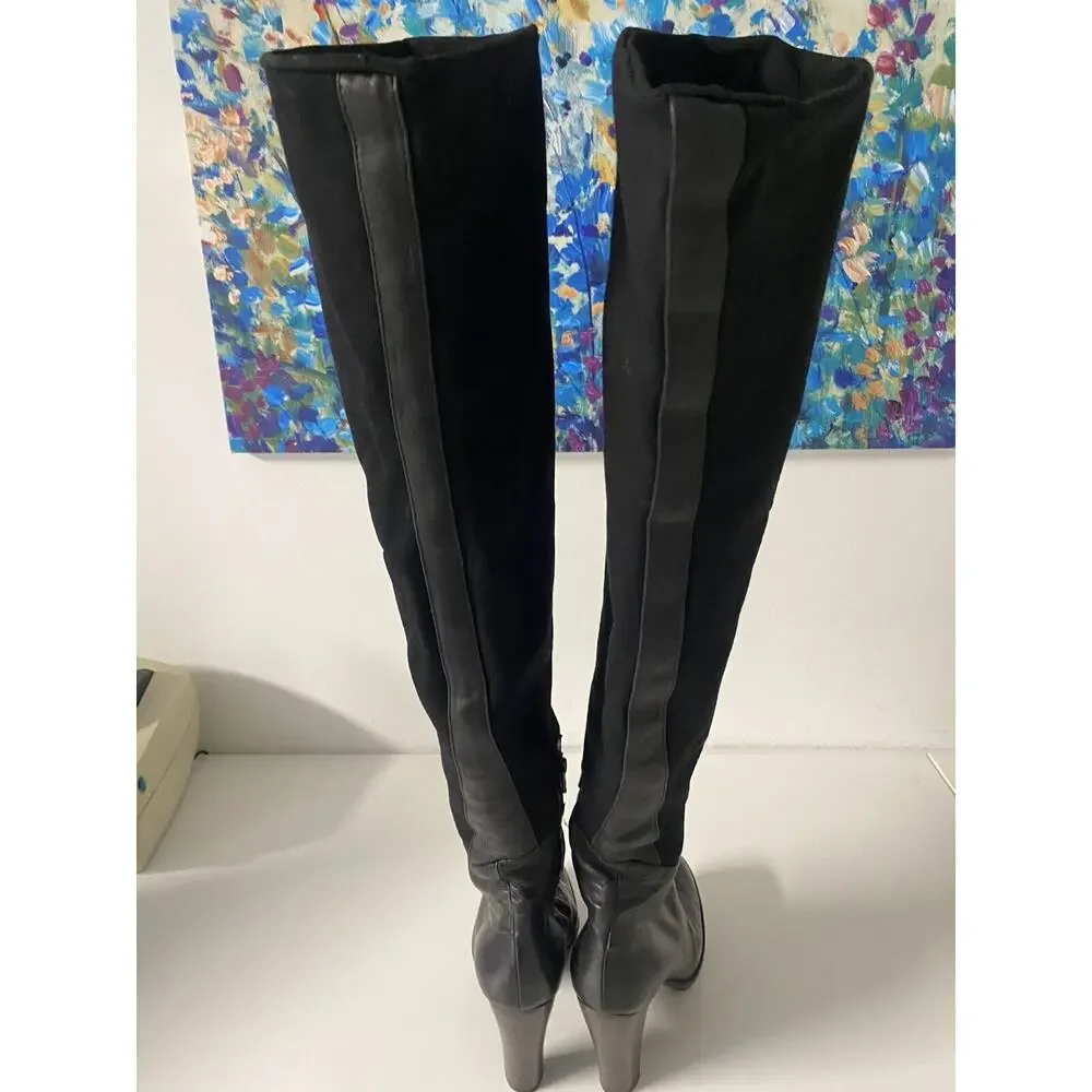IXOS Boot Tall Over The Knee Leather Platform Stretch Fabric Black Zip 4…